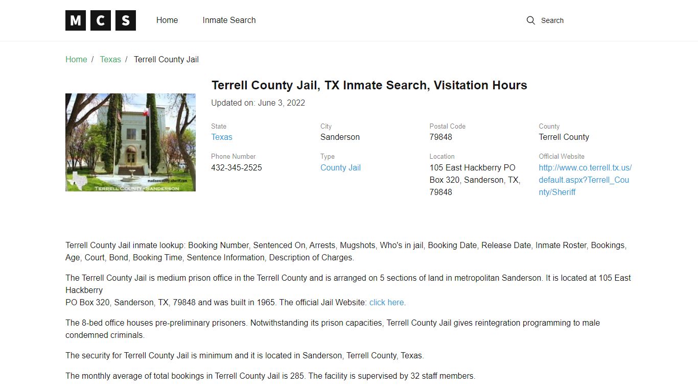 Terrell County, TX Jail Inmates Search, Visitation Rules